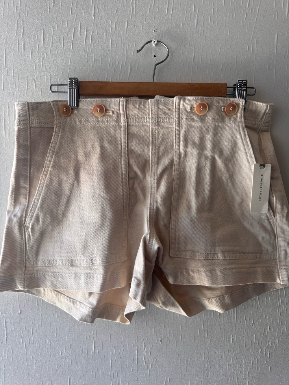 Anthropologie Beige High-Rise Button Pocket Shorts